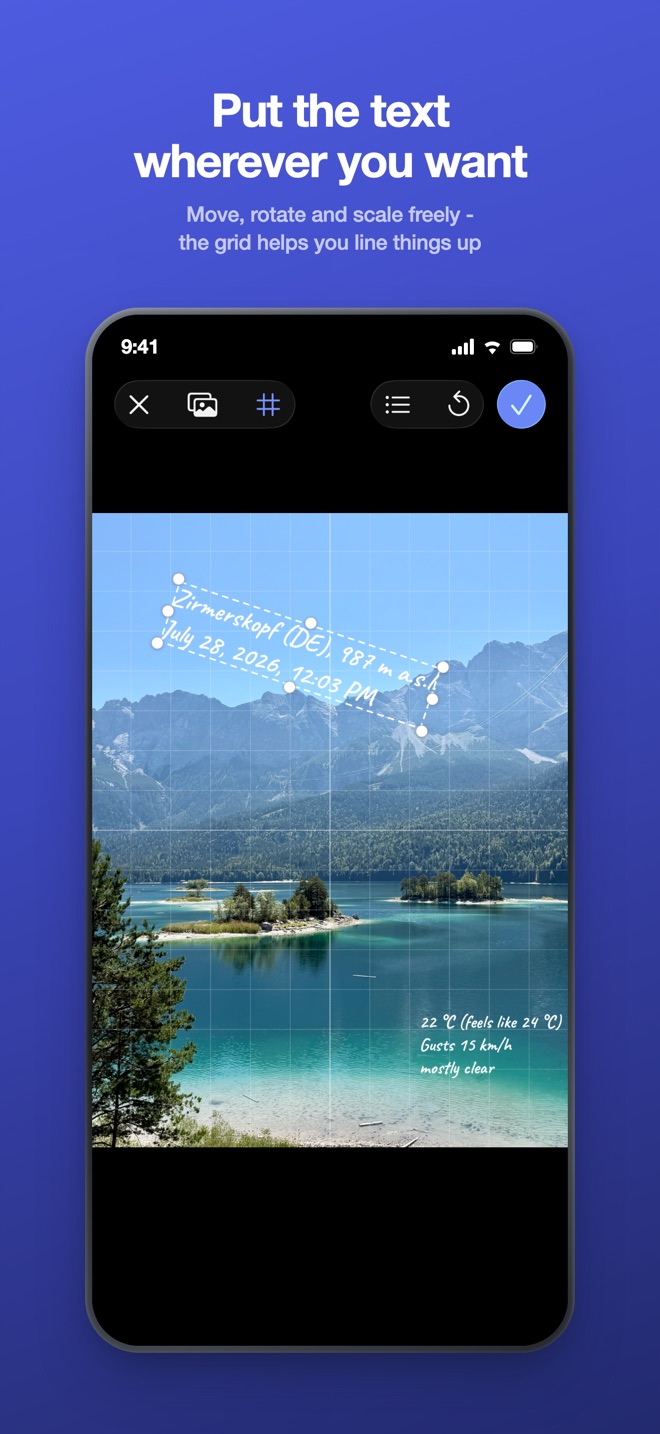 App Store image: put the text wherever you want - the fullscreen editor with grid