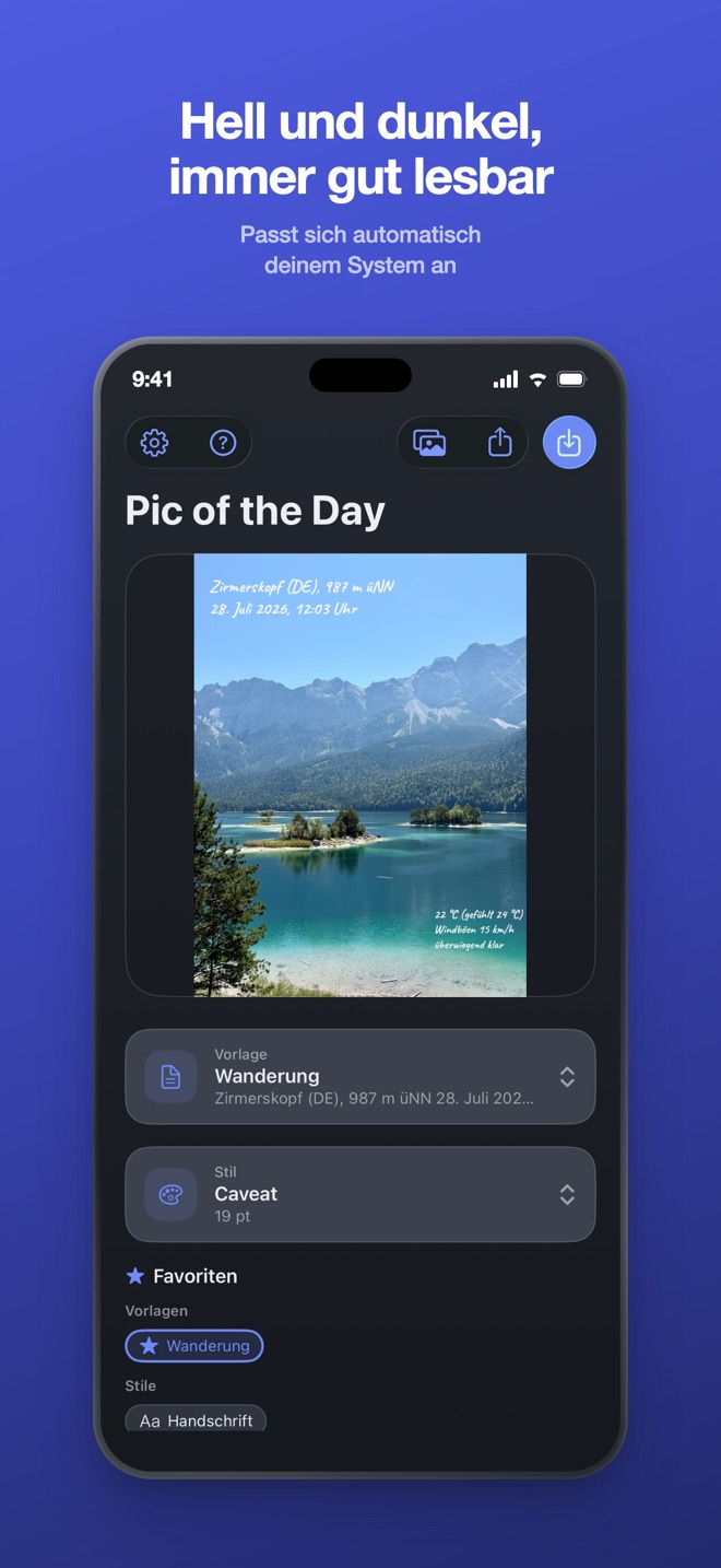 App-Store-Bild: Hell und dunkel, immer gut lesbar - der Hauptbildschirm im Dark Mode